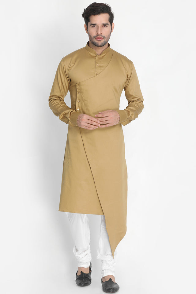 Men's Cotton Art Silk Kurta Set In Beige