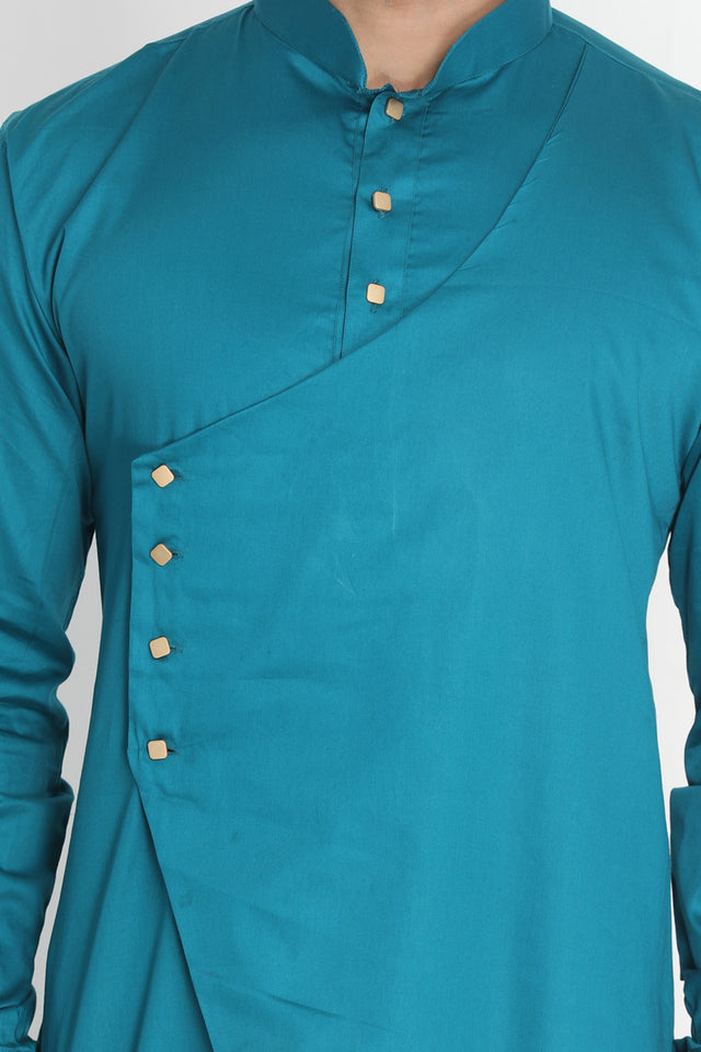 Men's Cotton Art Silk Kurta Set In Blue