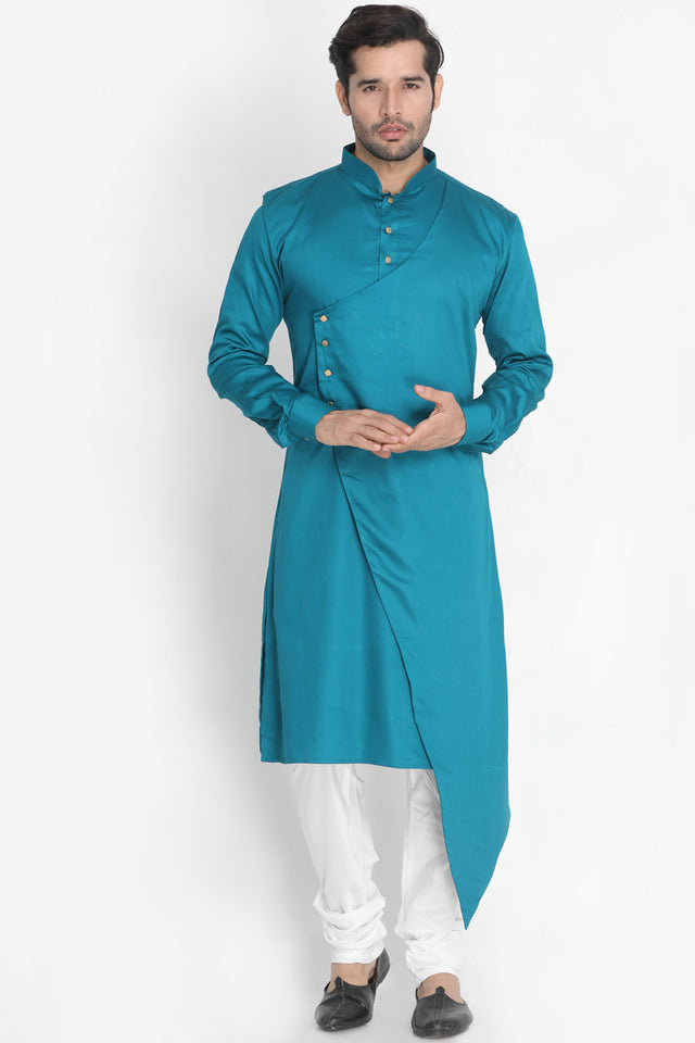 Men's Cotton Art Silk Kurta Set In Blue