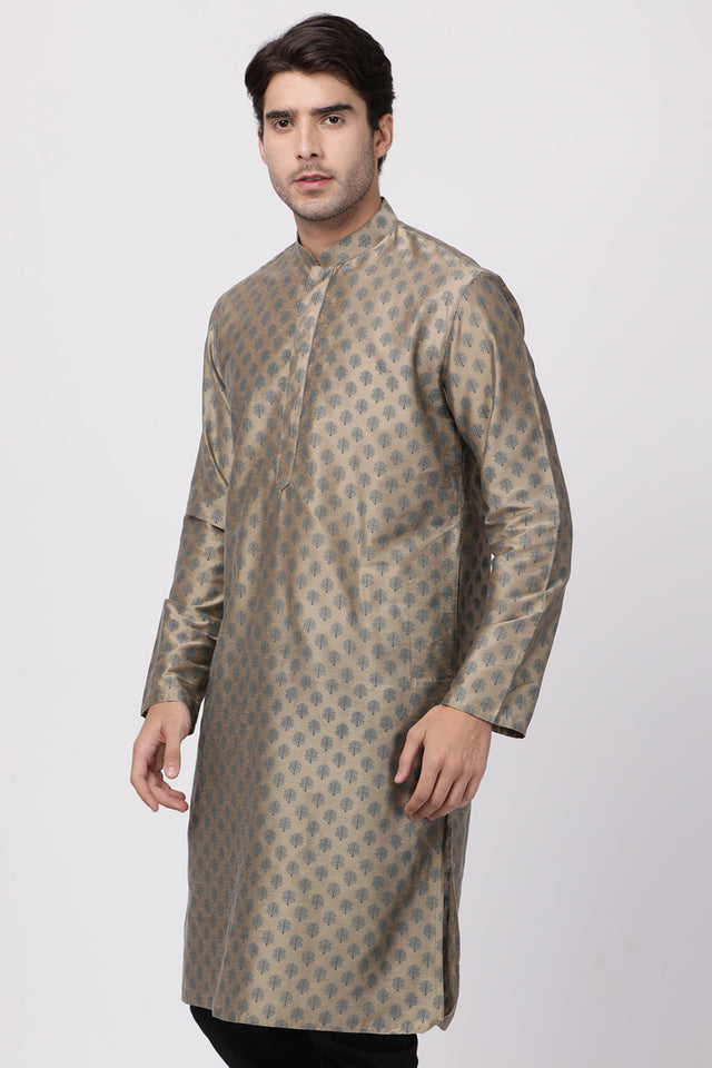 Men's Cotton Art Silk Kurta In Beige