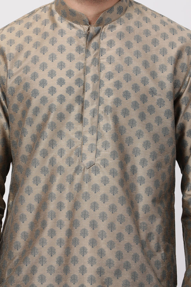 Men's Cotton Art Silk Kurta In Beige