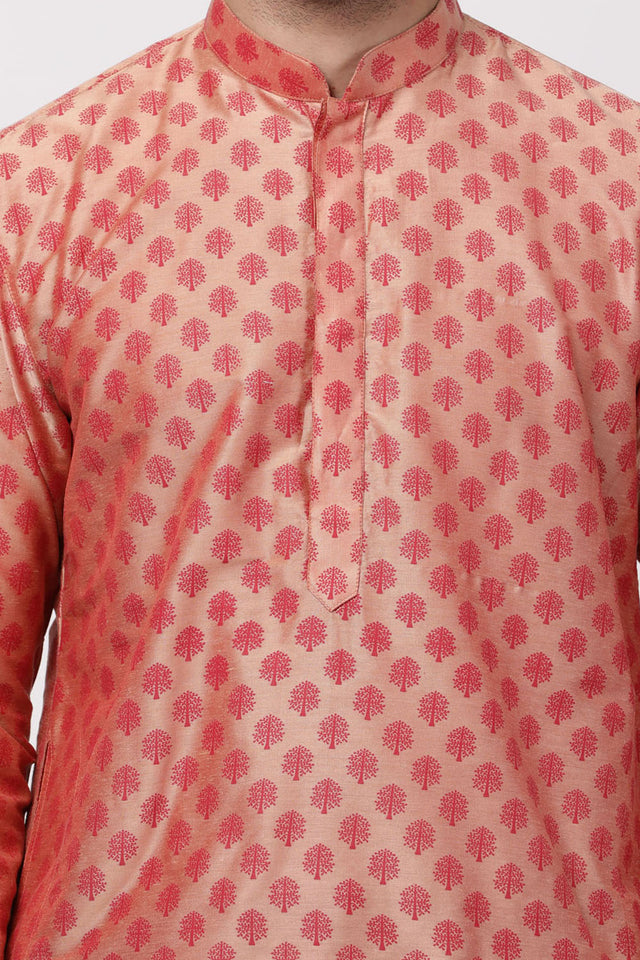 Men's Cotton Art Silk Kurta In Pink