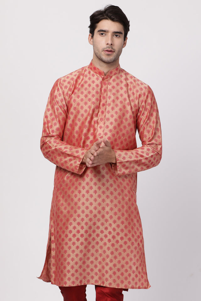 Men's Cotton Art Silk Kurta In Pink