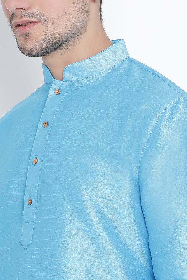 Men's Cotton Art Silk Kurta Set In Light Blue