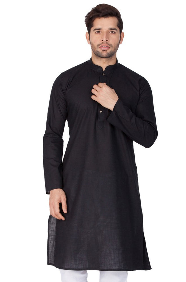 Men's Linen Solid Kurta In Black