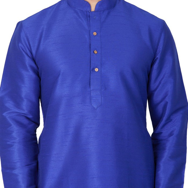 Men's Cotton Art Silk Solid Kurta In Blue