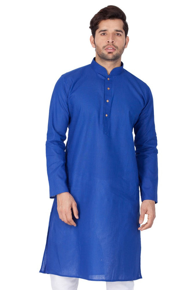 Men's Linen Solid Kurta In Blue