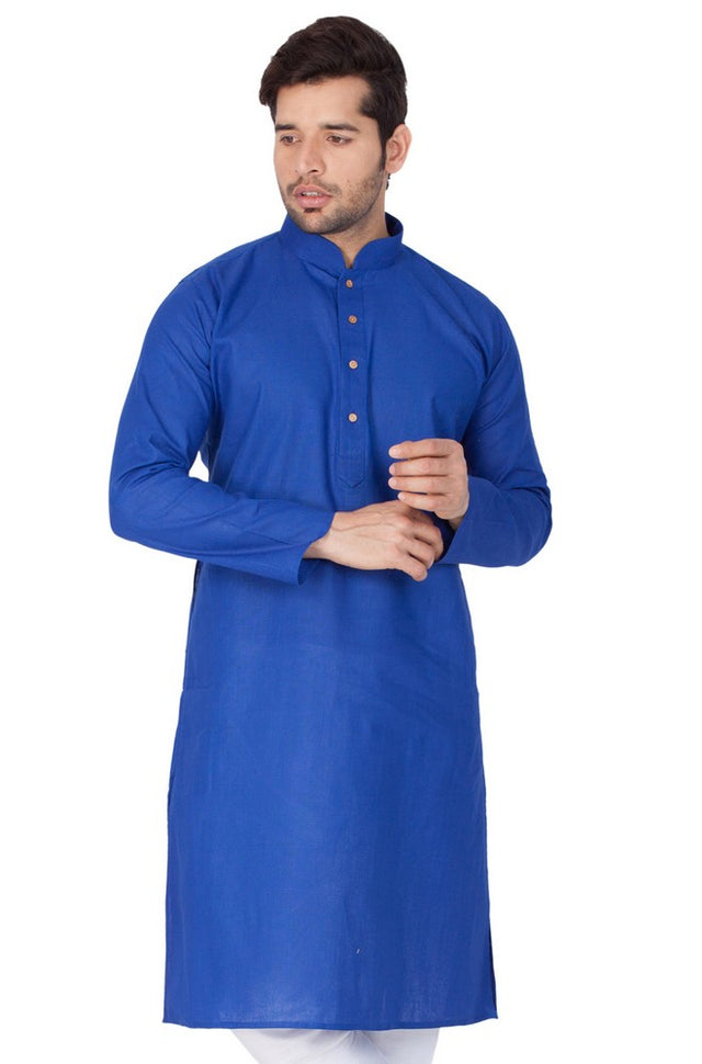 Men's Linen Solid Kurta In Blue