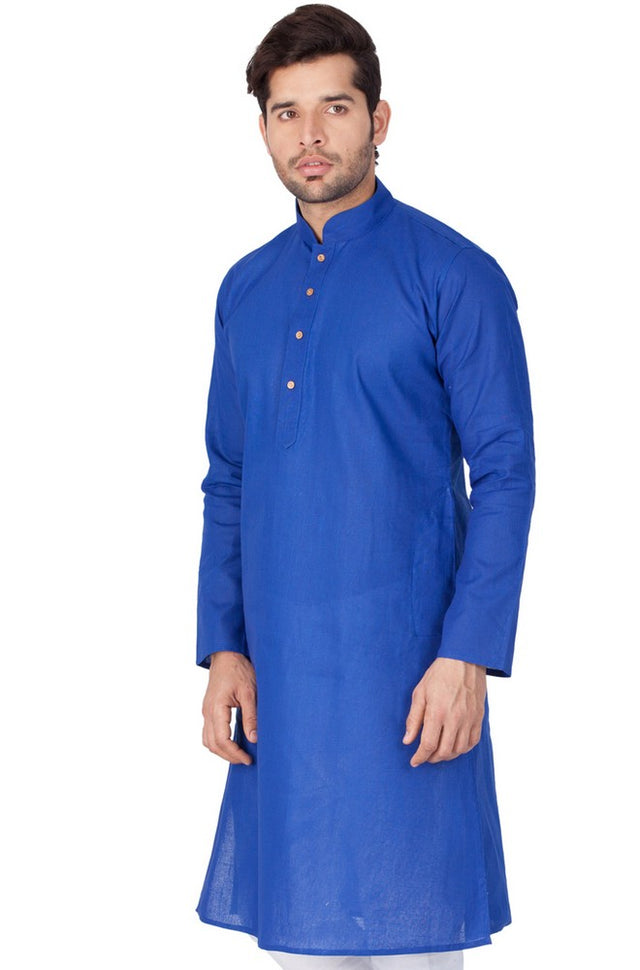 Men's Linen Solid Kurta In Blue