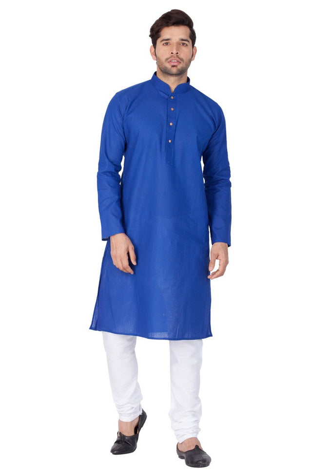 Men's Linen Solid Kurta And Pajama Set In Blue