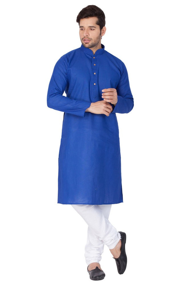 Men's Linen Solid Kurta And Pajama Set In Blue