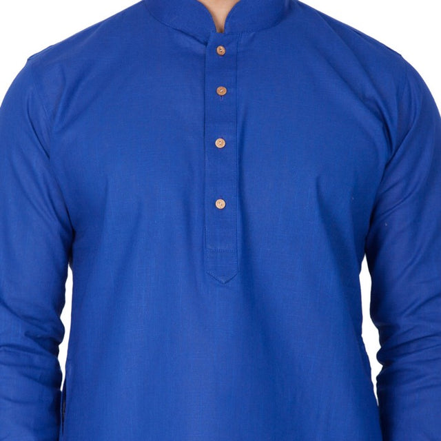 Men's Linen Solid Kurta And Pajama Set In Blue