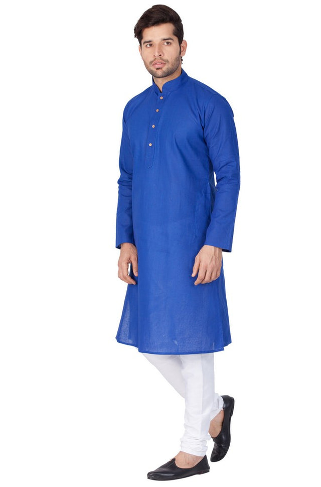 Men's Linen Solid Kurta And Pajama Set In Blue
