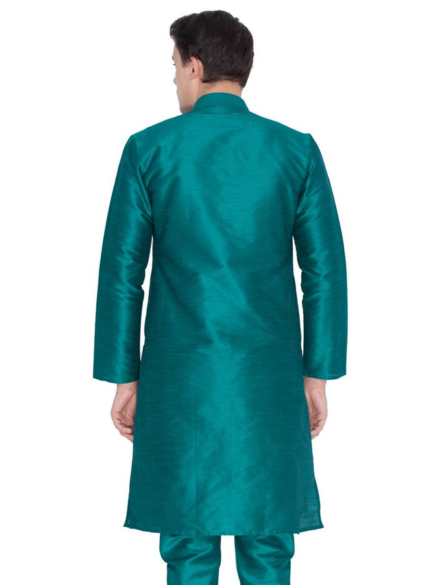Men's Cotton Art Silk Solid Kurta In Green