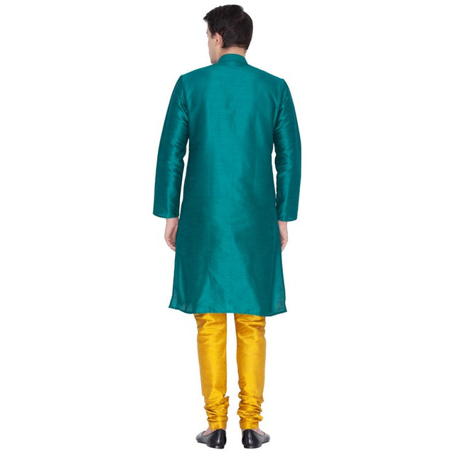 Men's Cotton Art Silk Solid Kurta And Pajama Set In Green