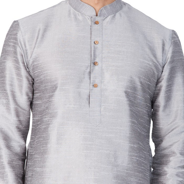 Men's Cotton Art Silk Solid Kurta And Dhoti Pant Set In Grey