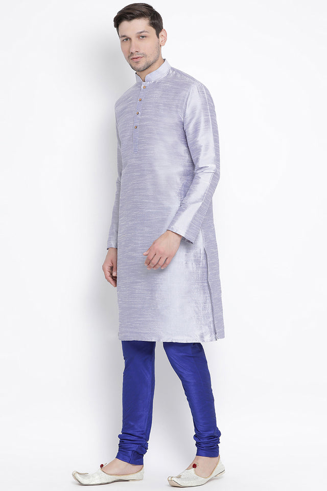 Men's Cotton Art Silk Kurta Set In Light Blue