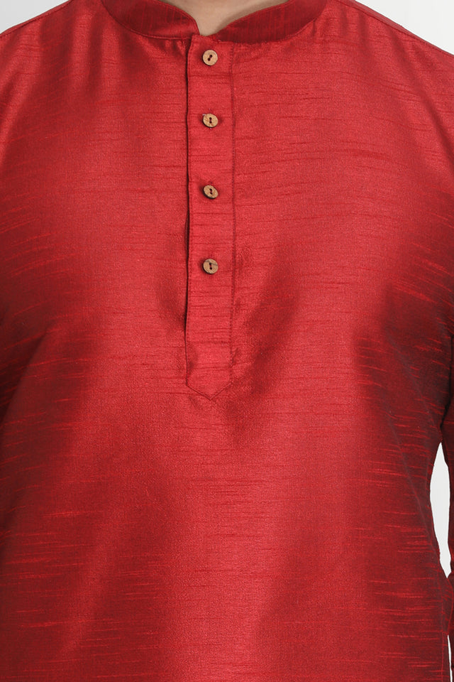 Men's Cotton Art Silk Kurta Set In Maroon