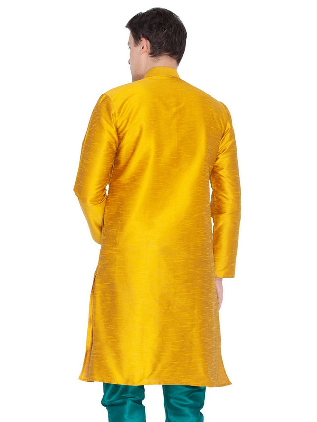 Men's Cotton Art Silk Solid Kurta In Gold