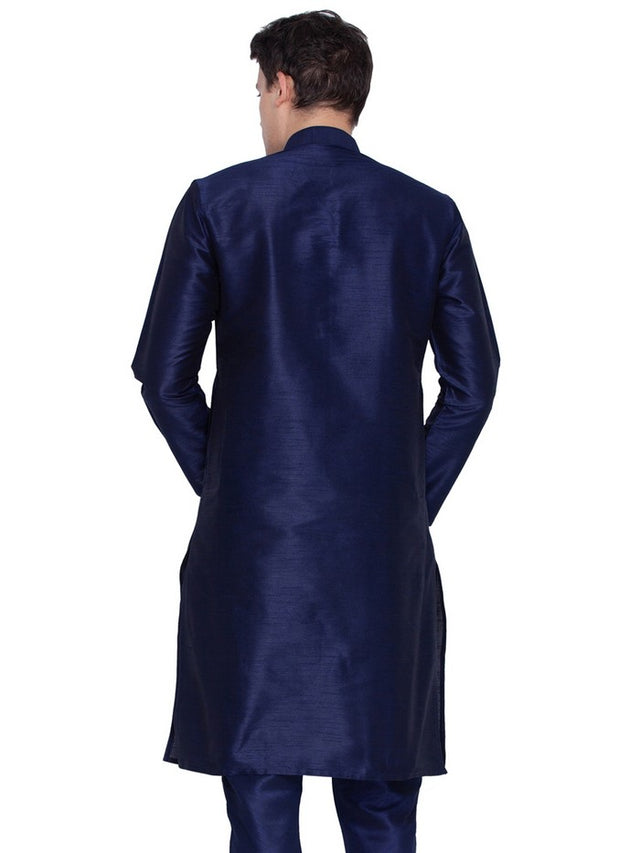 Men's Cotton Art Silk Solid Kurta In Navy Blue