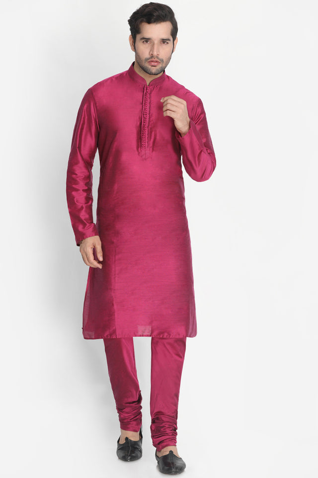 Men's Cotton Art Silk Kurta In Purple