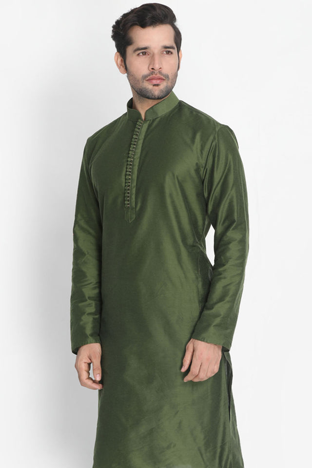 Men's Cotton Art Silk Kurta In Green