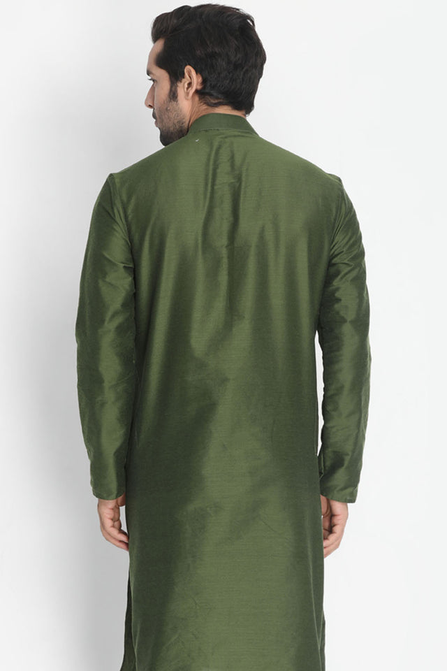 Men's Cotton Art Silk Kurta In Green