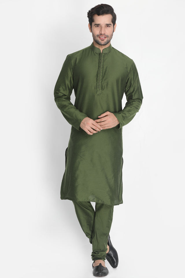 Men's Cotton Art Silk Kurta In Green