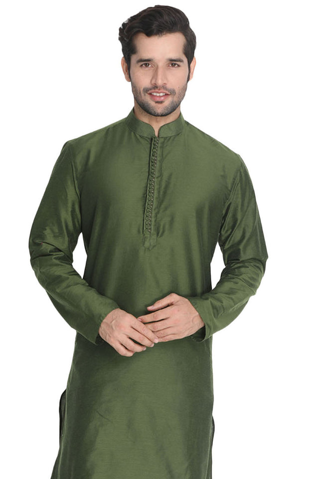 Men's Cotton Art Silk Kurta In Green