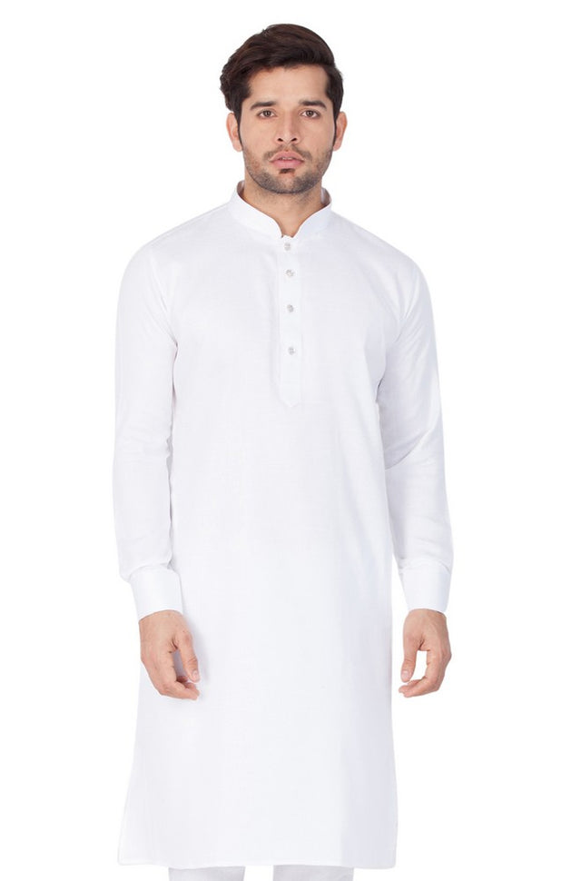 Men's Cotton Solid Kurta And Pajama Set In White