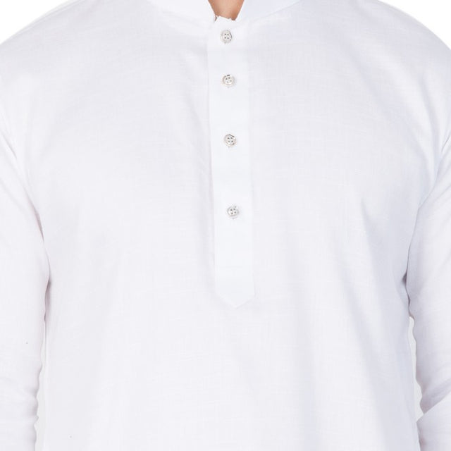 Men's Cotton Solid Kurta And Pajama Set In White