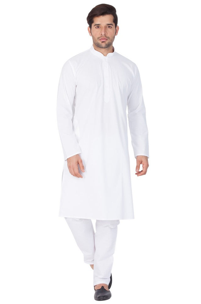 Men's Cotton Solid Kurta And Pajama Set In White