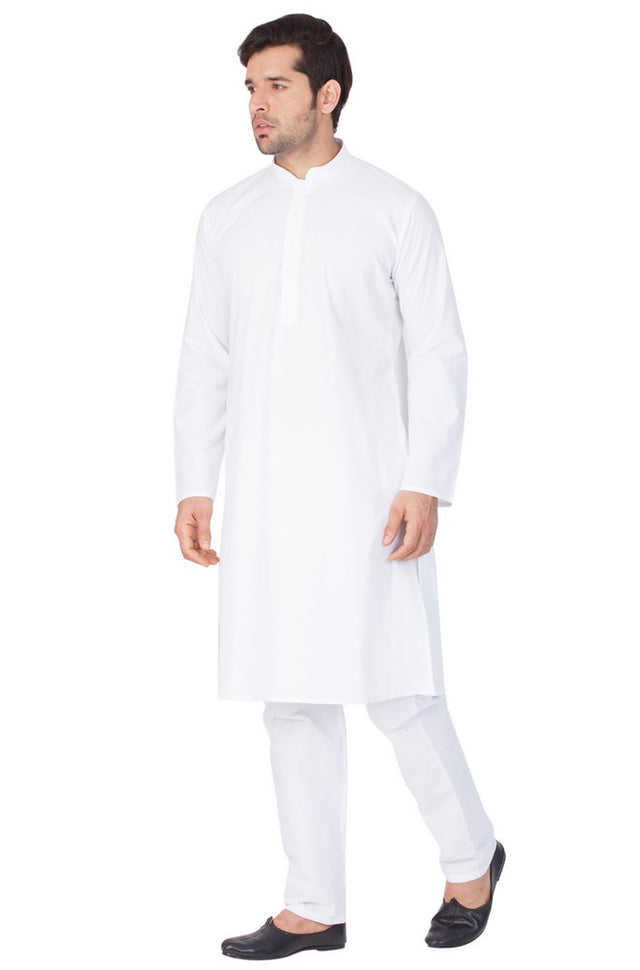 Men's Cotton Solid Kurta And Pajama Set In White