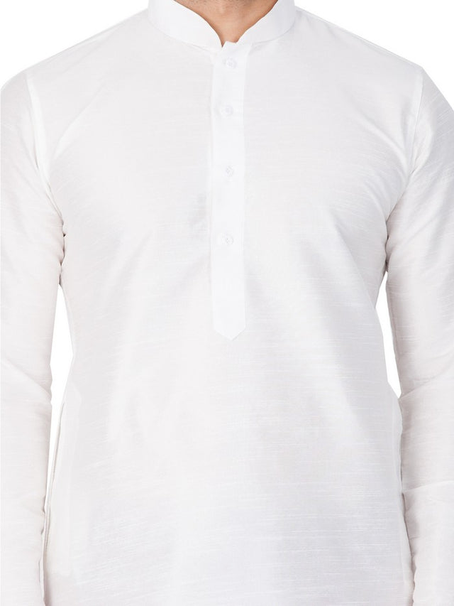 Men's Cotton Art Silk Solid Kurta And Cowl Dhoti Pant Set In White