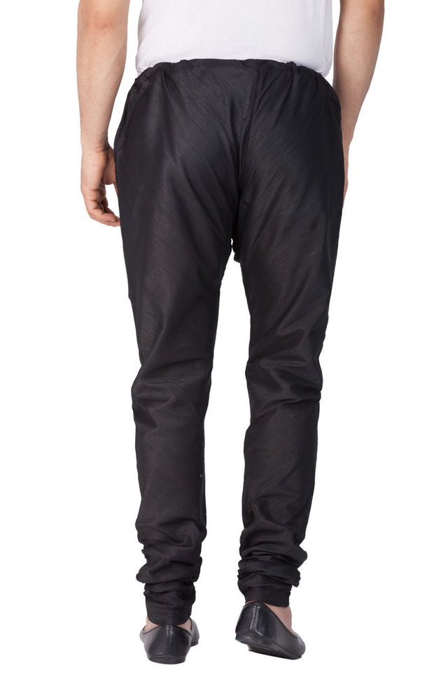 Men's Cotton Art Silk Solid Churidar Pajama In Black