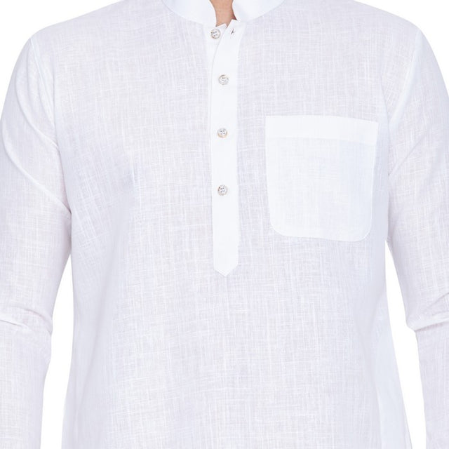 Men's Linen Solid Pathani Style Kurta In White