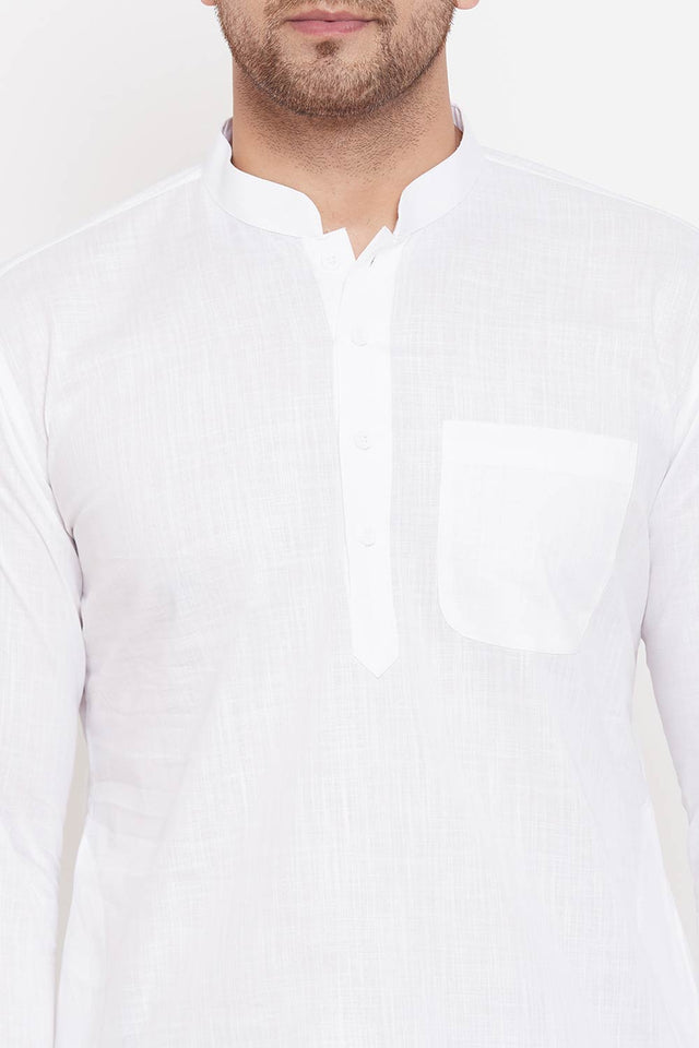 Buy Men's Cotton Solid Pathani Kurta Set in White - Online