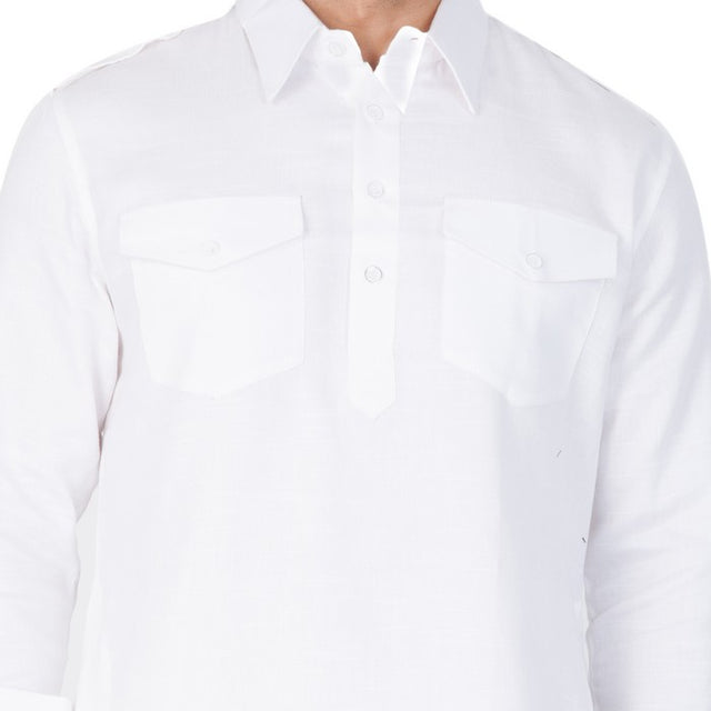 Men's Cotton Solid Pathani Suit Set in White