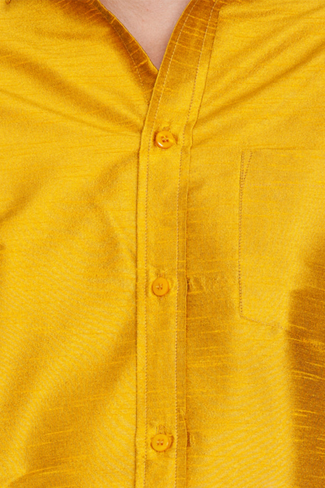 Men's Cotton Art Silk Ethnic Shirt In Yellow