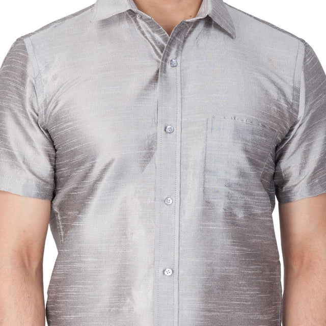 Men's Cotton Art Silk Solid Ethnic Shirt In Grey