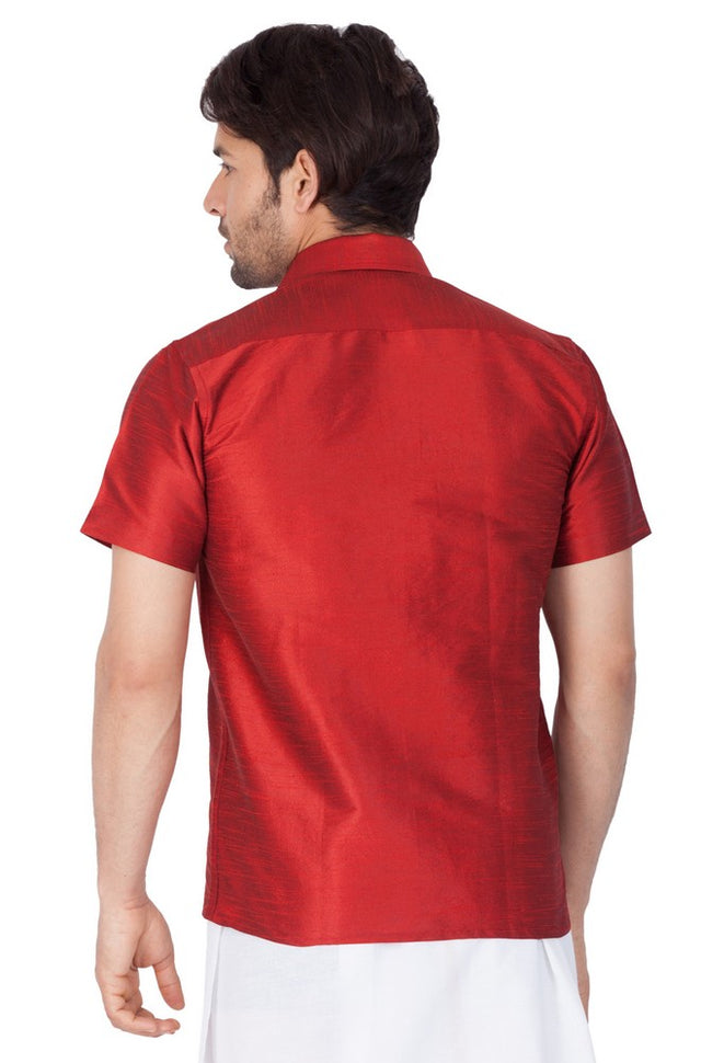 Men's Cotton Art Silk Solid Ethnic Shirt In Maroon