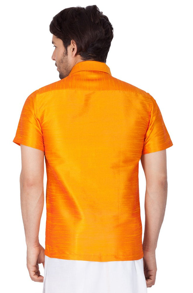 Men's Cotton Art Silk Solid Ethnic Shirt In Orange