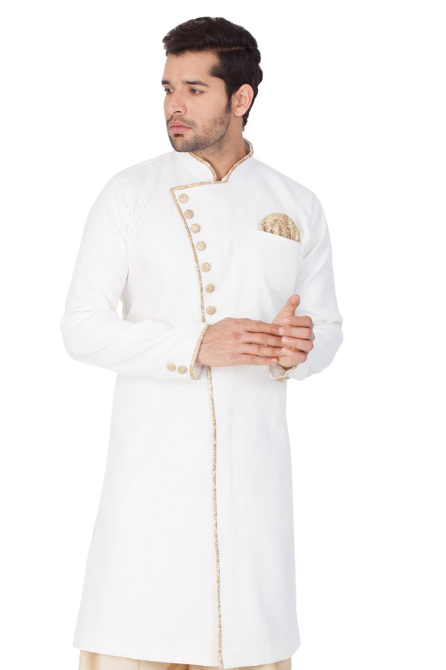 Men's Cotton Art Silk Sherwani Only Top In White