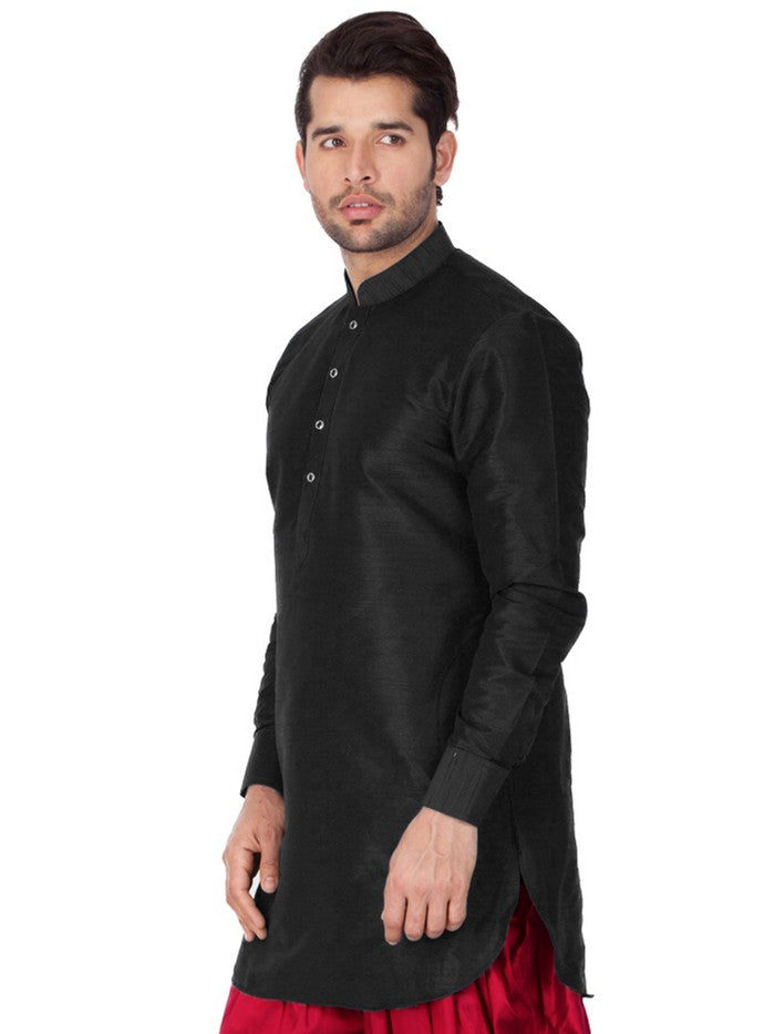 Men's Cotton Art Silk Solid Kurta In Black
