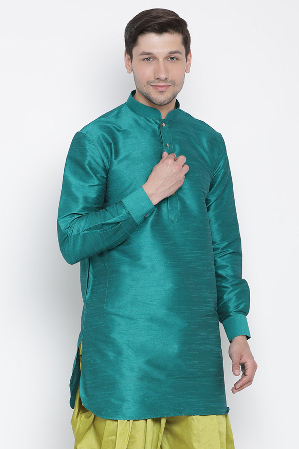 Men's Cotton Art Silk Kurta In Green