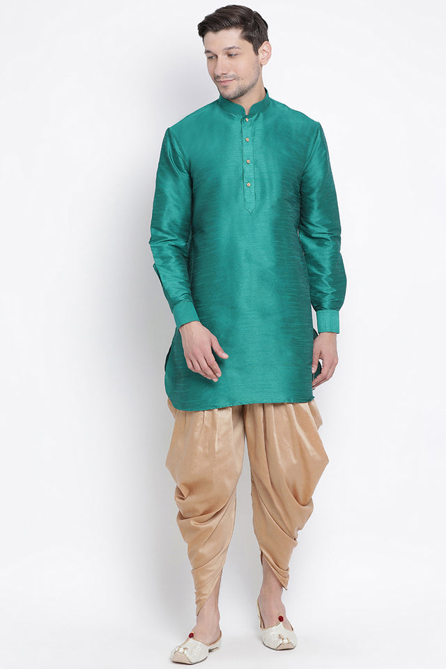 Men's Cotton Art Silk Kurta Set In Green