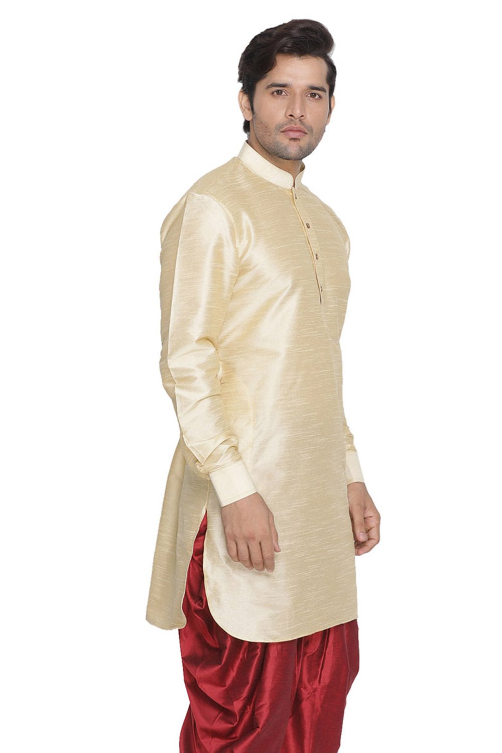 Men's Cotton Art Silk Kurta In Gold