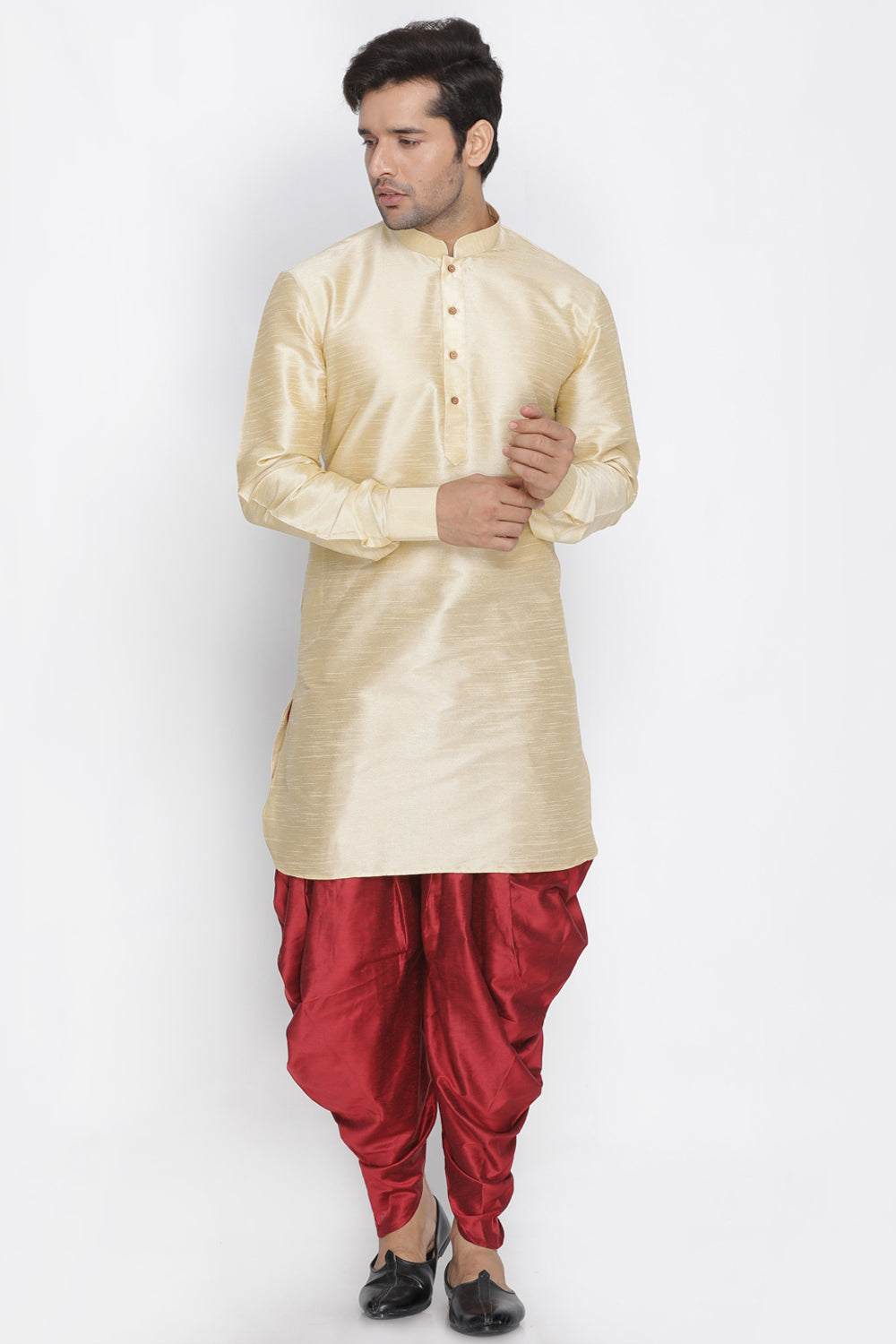 Men's Cotton Art Silk Kurta In Gold