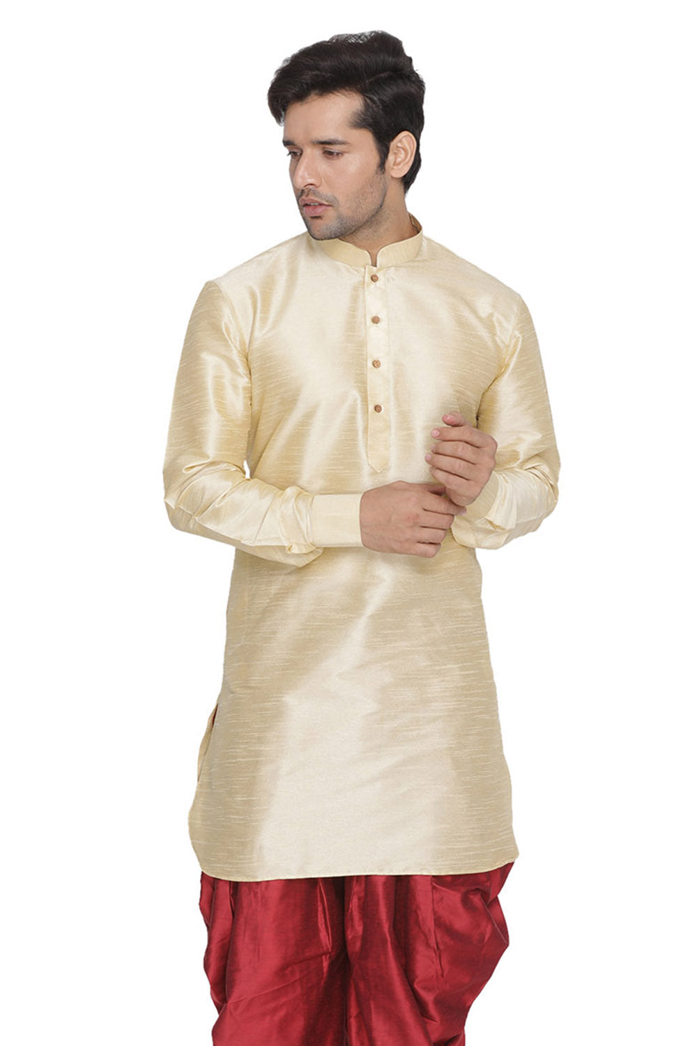 Men's Cotton Art Silk Kurta In Gold