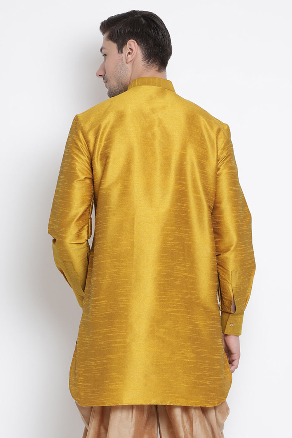 Men's Cotton Art Silk Kurta In Yellow